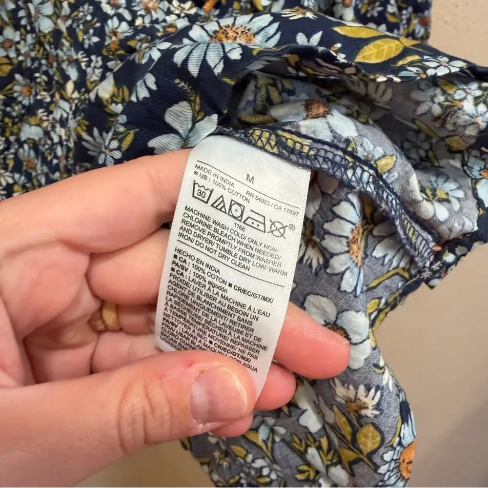 Old Navy Blue Cotton Floral Puff Sleeve Blouse Top Medium